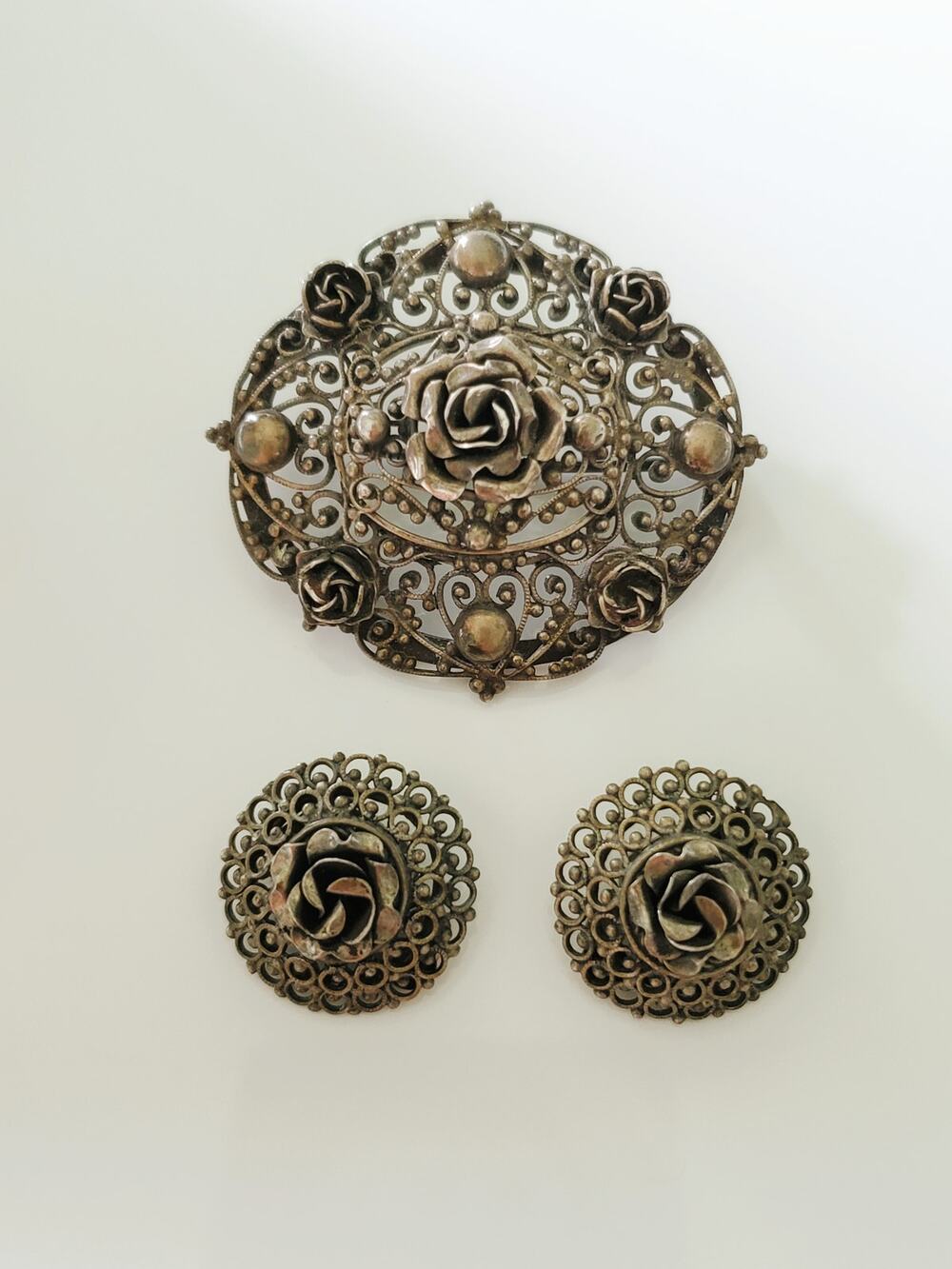 Vintage Art Deco 800 Silver Brooch and Earring Set